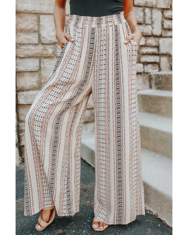 Azura Exchange Geometric Pattern Print Wide Leg Pants - M