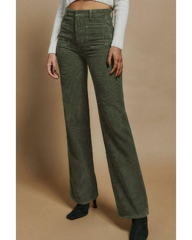 Azura Exchange Green High Waist Square Pockets Corduroy Pants - S