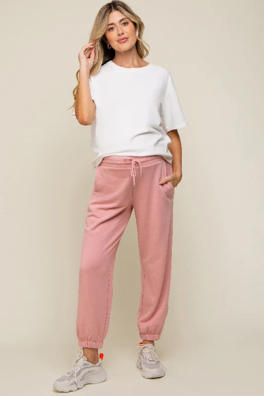 Light Pink Drawstring Maternity Sweatpants