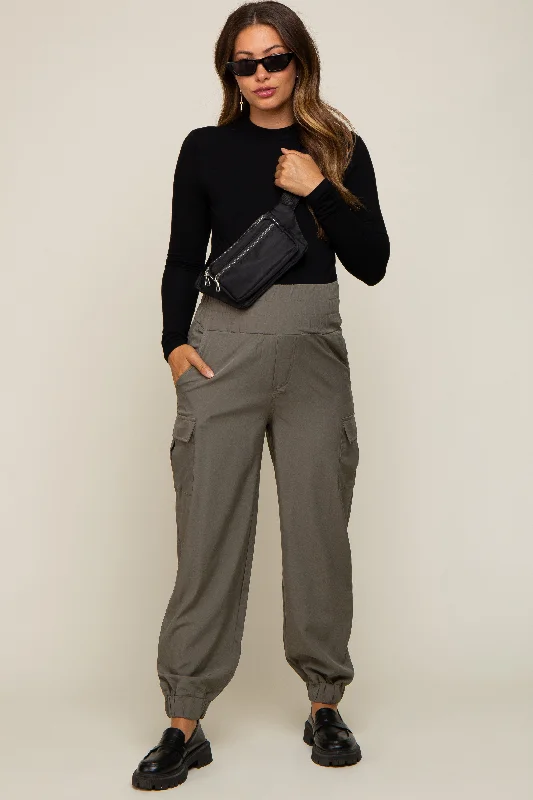 Olive Cargo Pocket Maternity Joggers