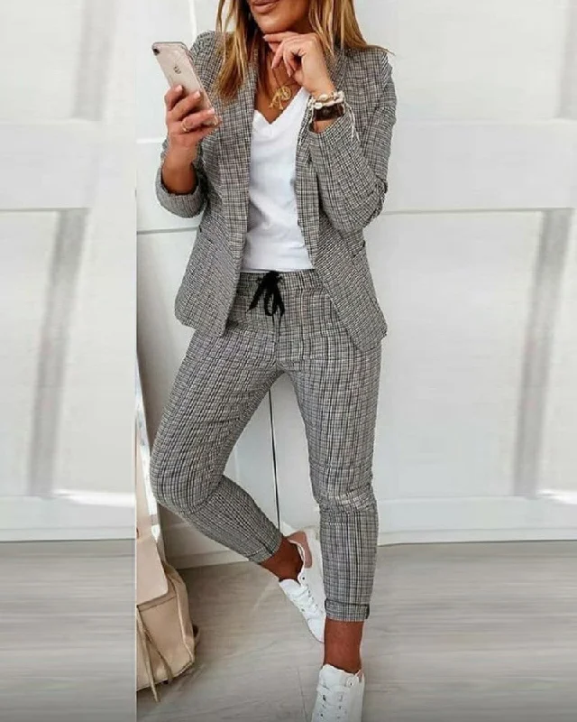 Plaid Comfortable Casual Women's Suit