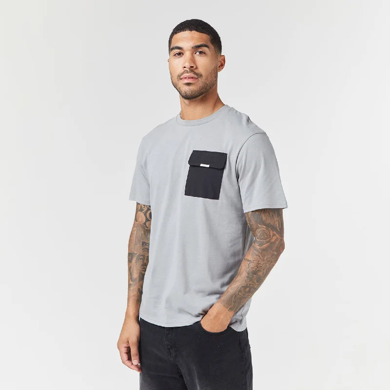 Tech Nylon Pocket T-Shirt | Grey Black