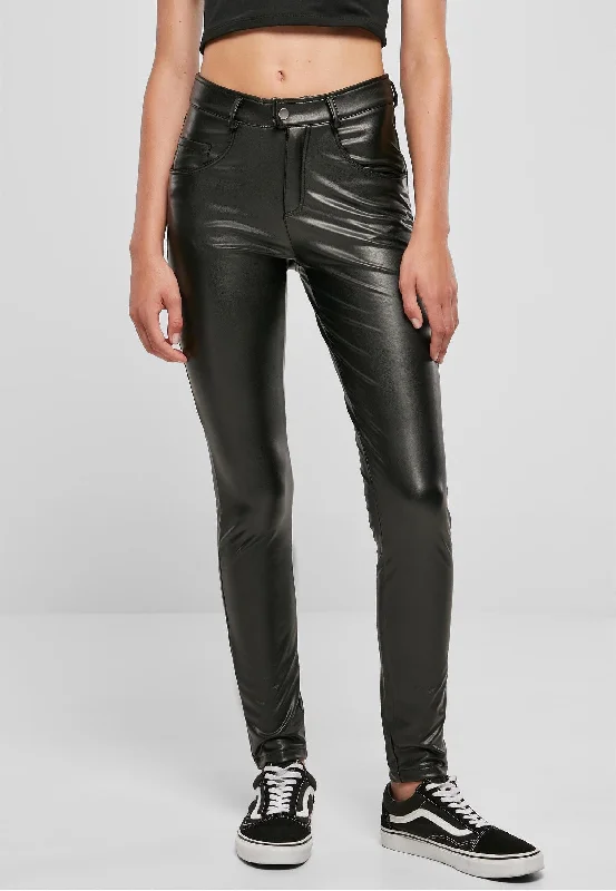 Urban Classics - Ladies Mid Waist Synthetic Leather Black - Pants