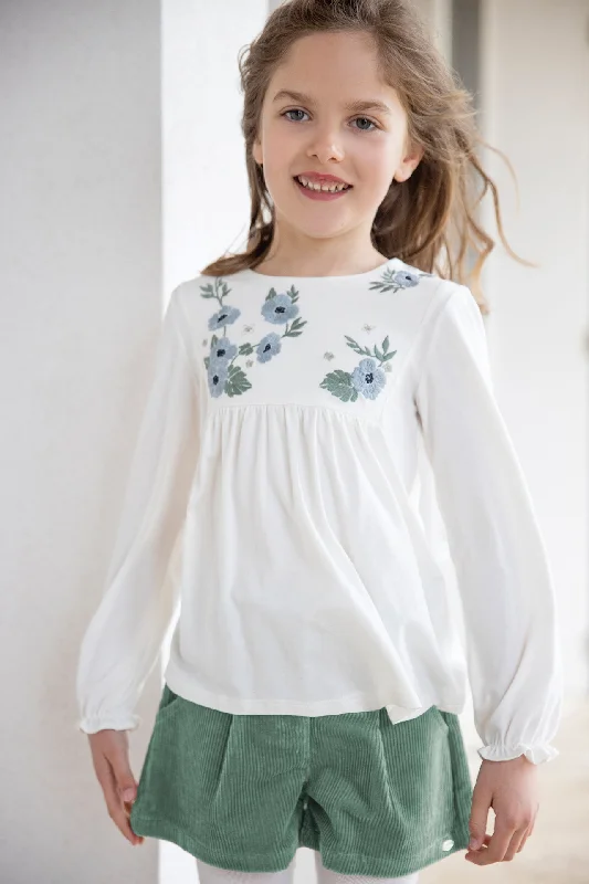 Blouse - Broderie fleurie vert celadon