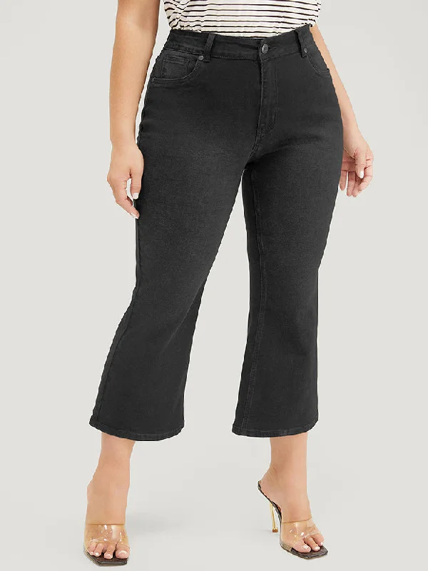 Bootcut Slightly Stretchy High Rise Black Wash Cropped Jeans