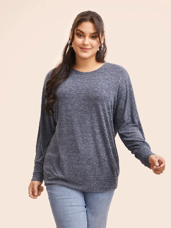 Crew Neck Solid Heather Dolman Sleeve T-shirt