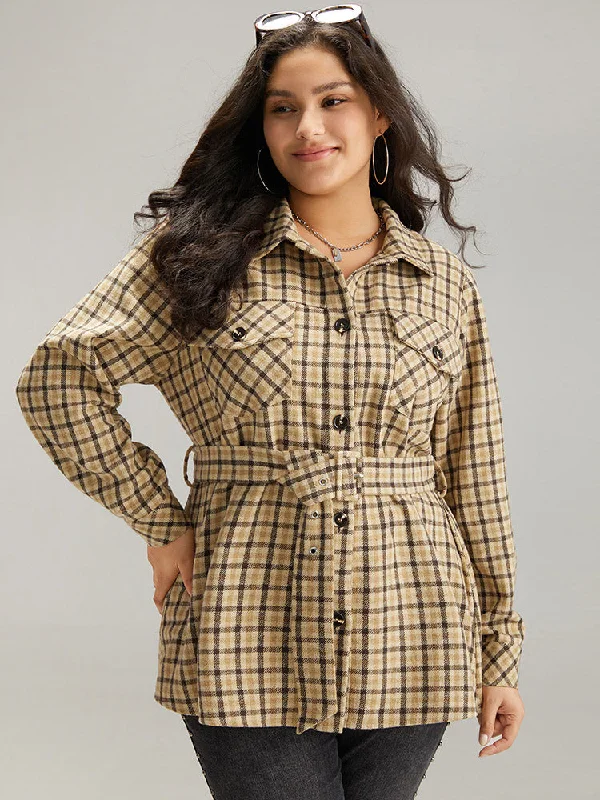 Gingham Pocket Button Through Belted Coat