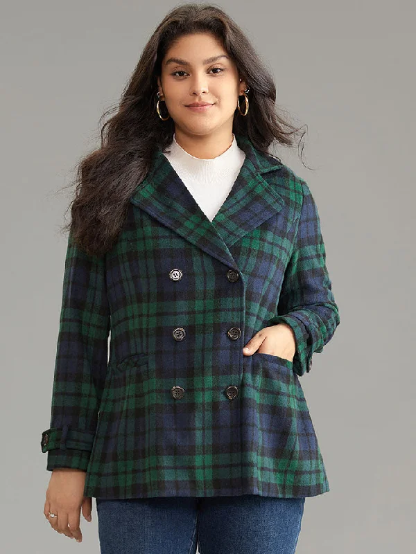 Patched Pocket Plaid Double Breasted Coat