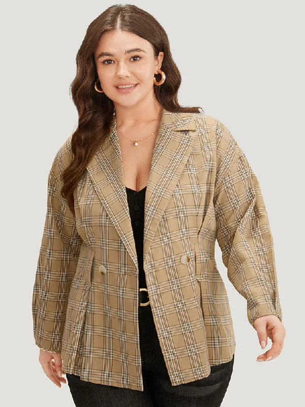 Plaid Metal Buckle Detail Pleated Coat