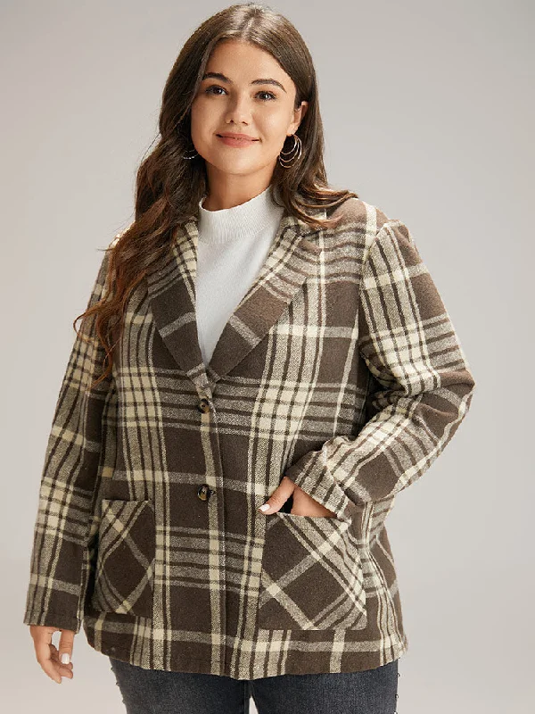 Plaid Patched Pocket Button Through Coat