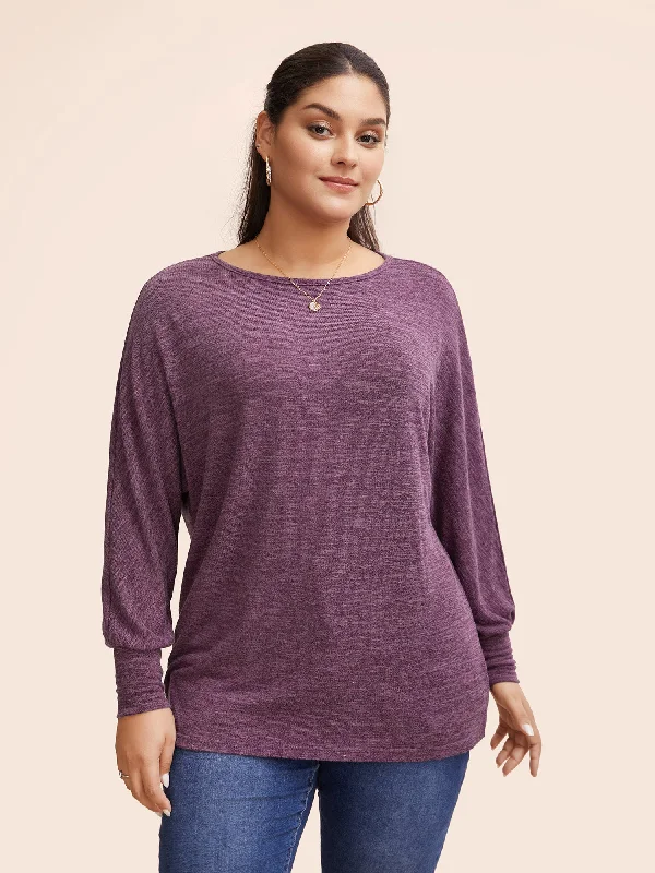 Plain Heather Elastic cuffs Dolman Sleeve T-shirt