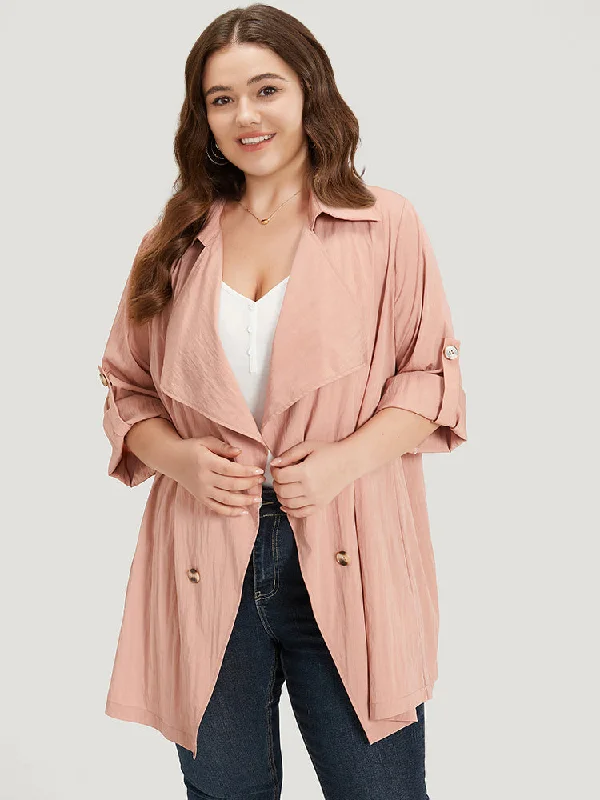 Plain Lapel Collar Asymmetrical Tab Sleeve Coat