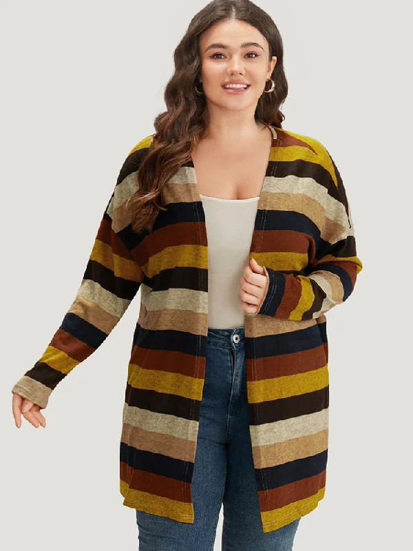 Striped Contrast Open Front Kimono