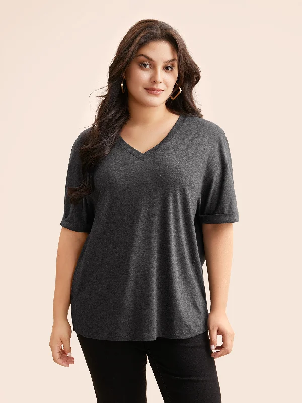 V Neck Heather Dolman Sleeve T-shirt