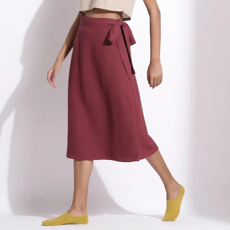 Barn Red Warm Cotton Waffle Midi Wrap Skirt