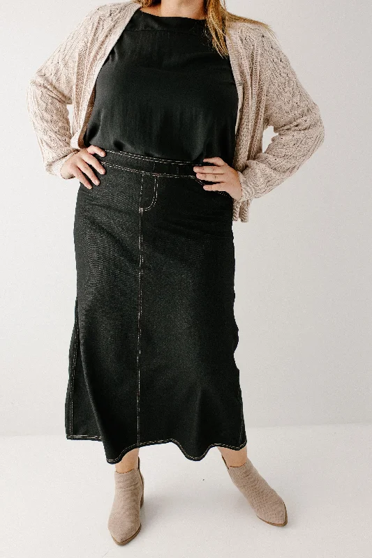 Plus 'Caroline' Long Knit Denim Skirt in Black FINAL SALE