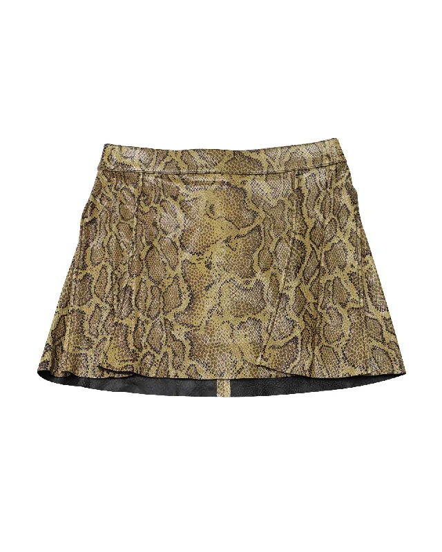 Chloé Snake Print Mini Skirt in Brown Leather