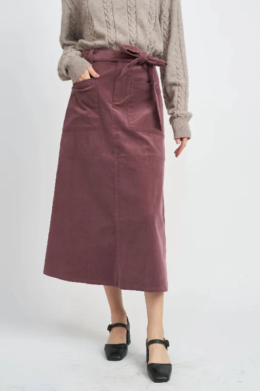 Corduroy Midi Skirt In Plum