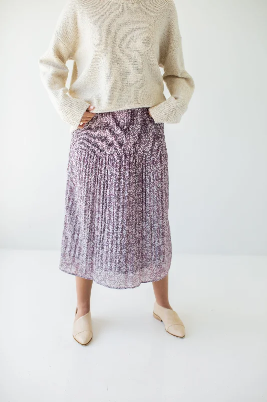 'Destinee' Paisley Pleated Midi Skirt in Mauve FINAL SALE