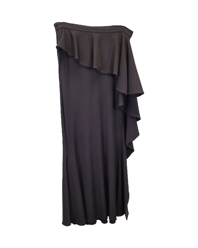 Givenchy Side-Ruffle Maxi Skirt in Black Viscose