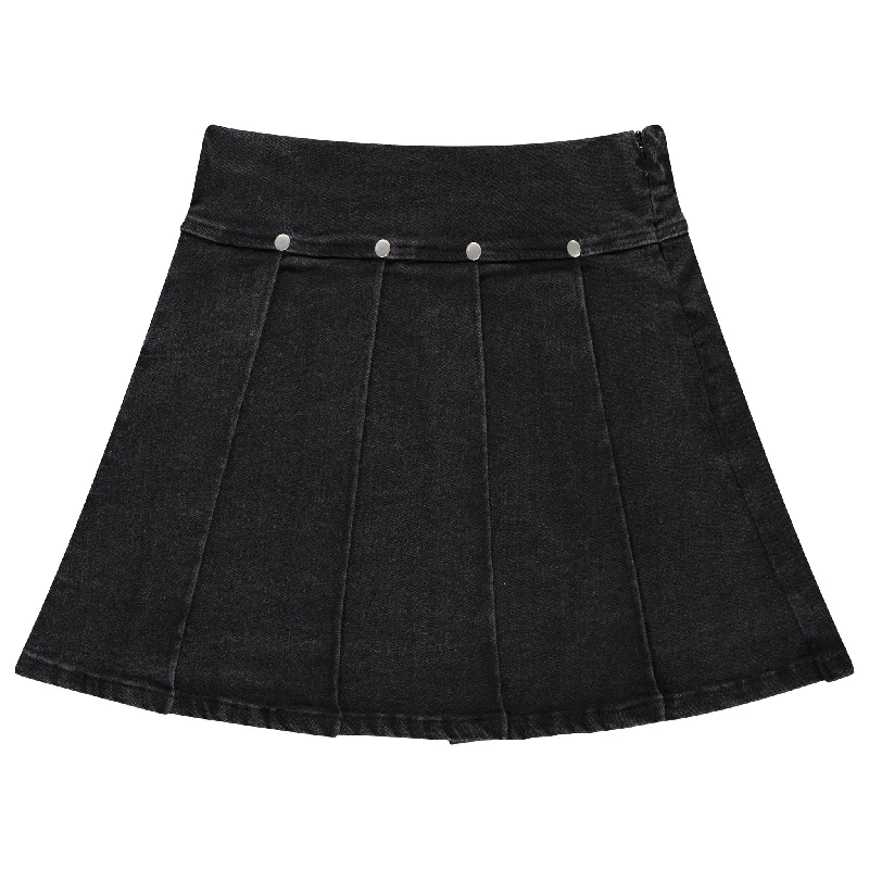 Jaybee Black Denim Pleated Denim Skirt