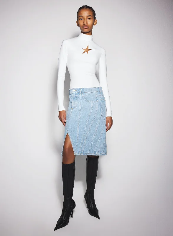 blue spiral denim skirt