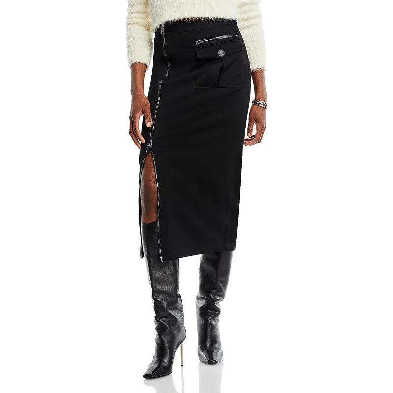 Womens Pintuck Mid Calf Pencil Skirt