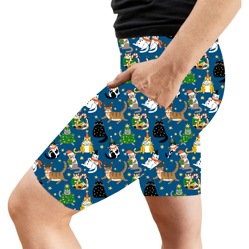 Festive Feline Christmas Deluxe Pocket Shorts