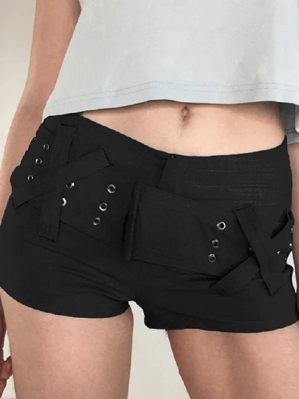 Velcro Belt Stretch Denim Shorts