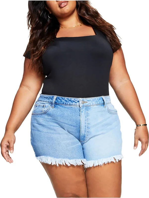 Plus Womens Denim Frayed Cutoff Shorts