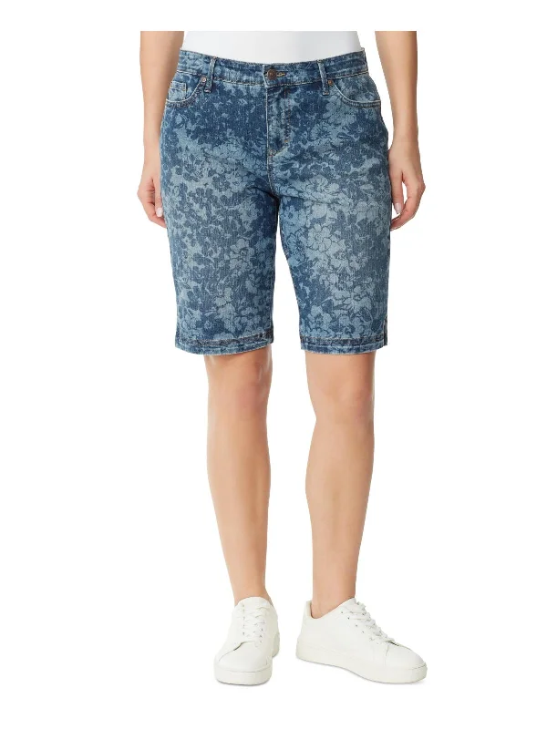 Womens Floral Denim Bermuda Shorts