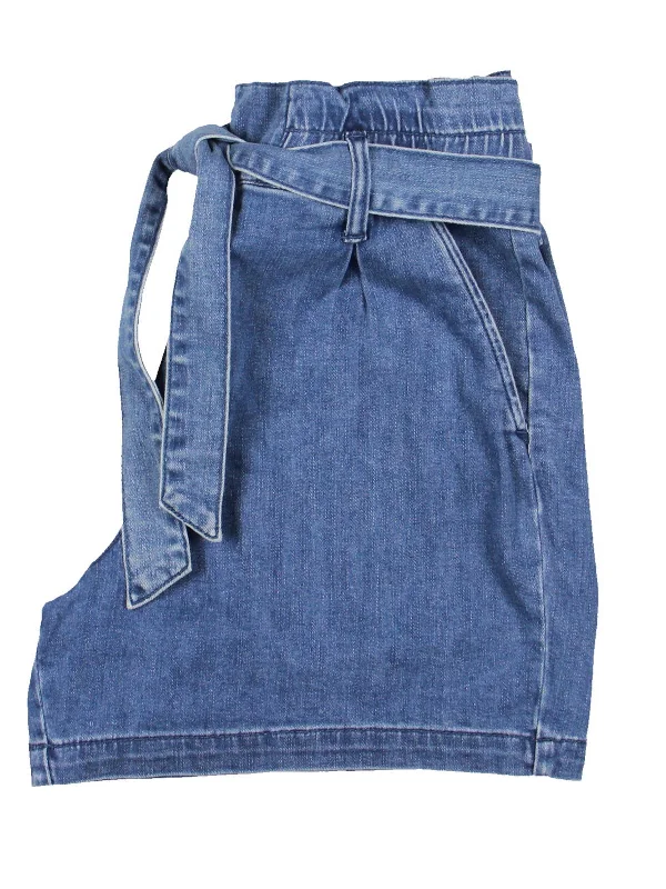 Womens High-Rise Pleated Denim Shorts