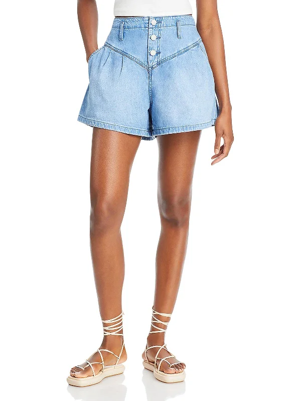 Womens Pleated Cotton Denim Shorts