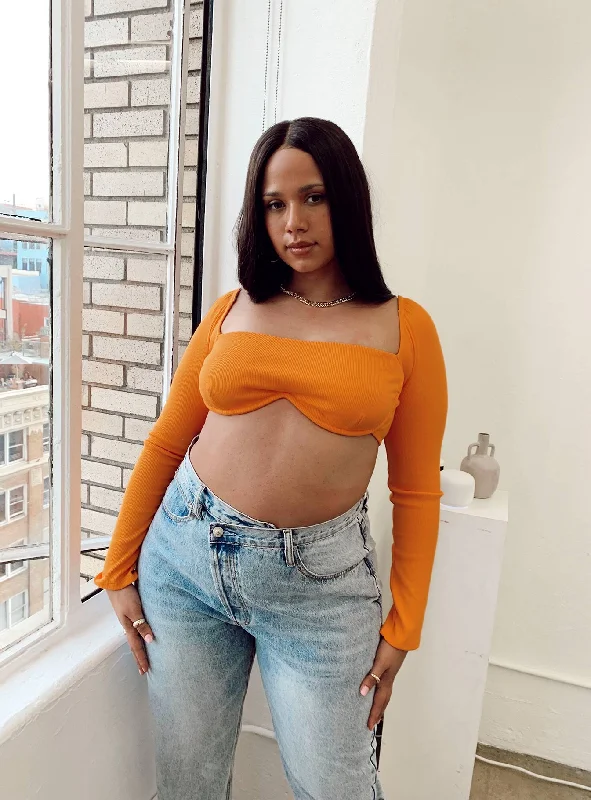 Becca Long Sleeve Crop Top Orange Curve