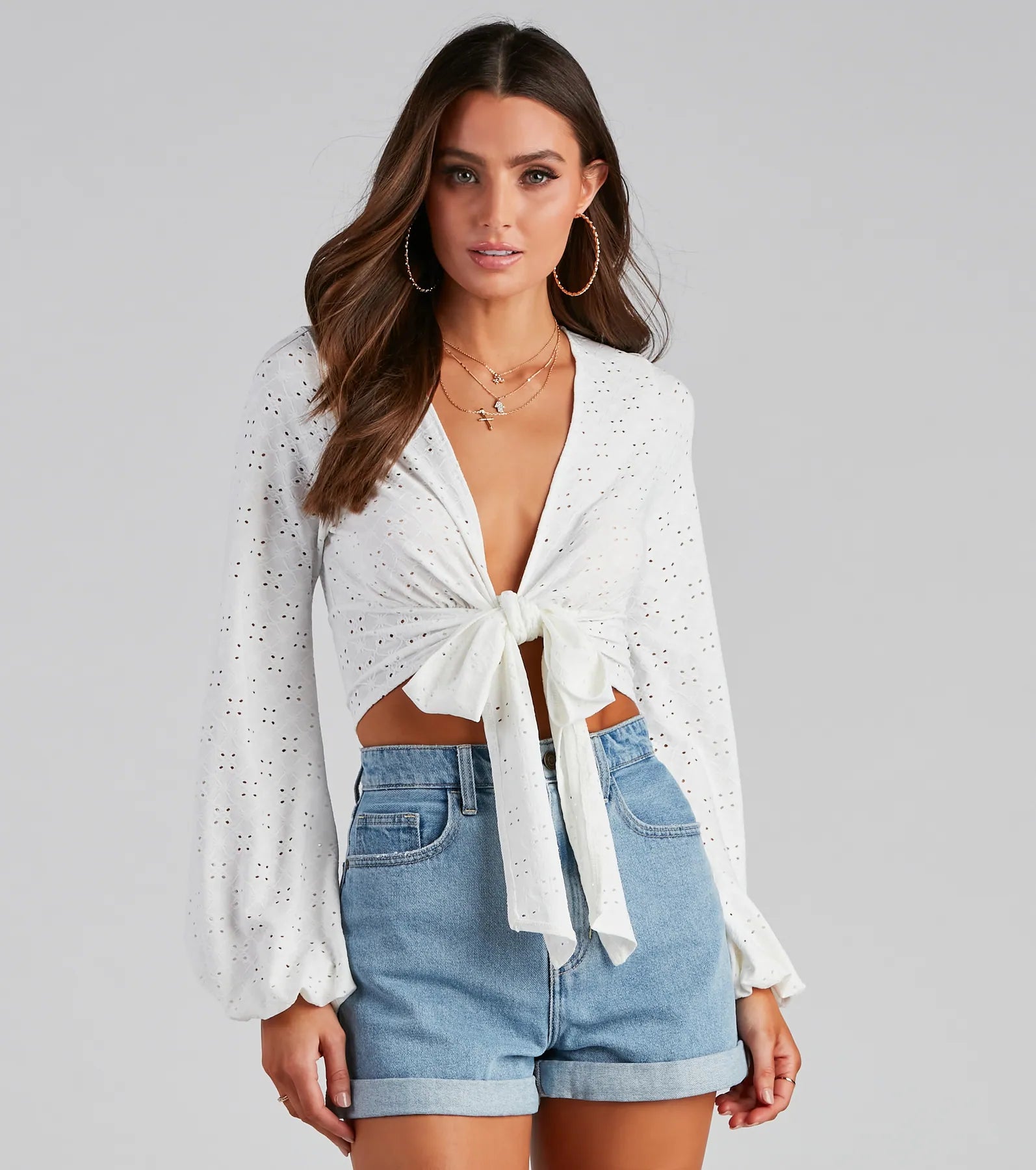 Step Aside Eyelet Tie-Front Top