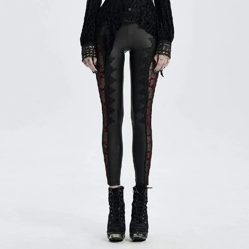 Women's Gothic Floral Sheer Faux Leather Leggings