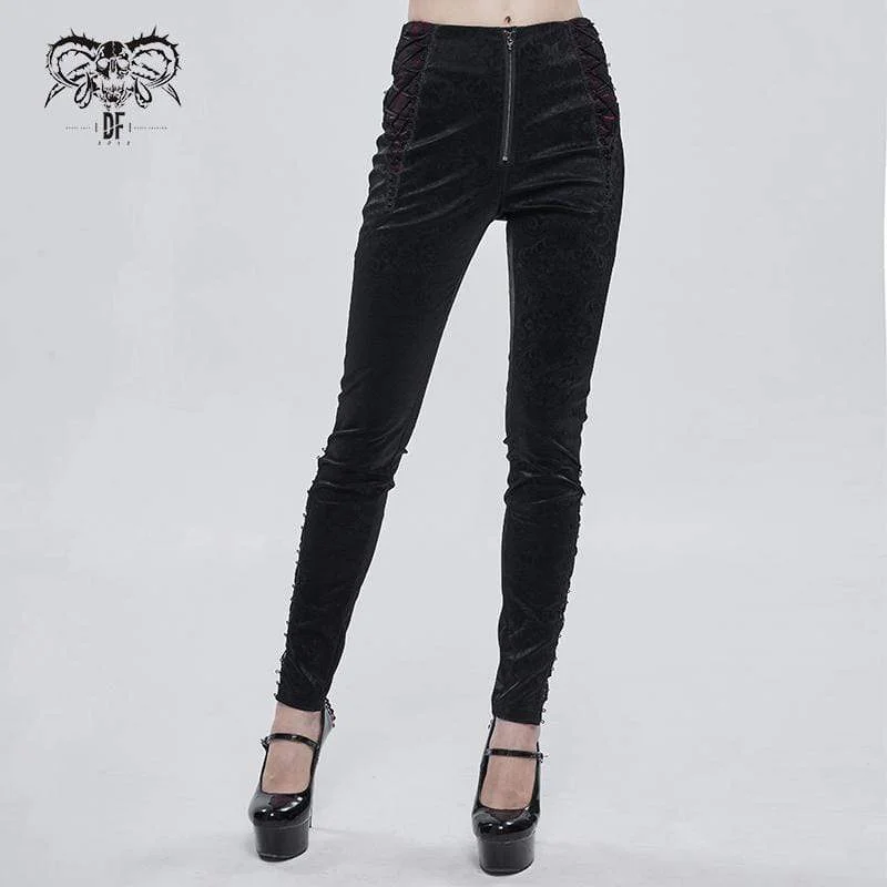 Women's Gothic Lace Splice Zipper Pants