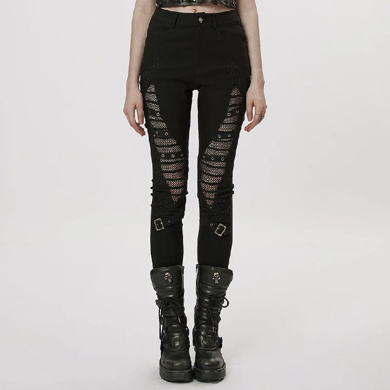 Women's Gothic Mesh Splice Buckle Leggings