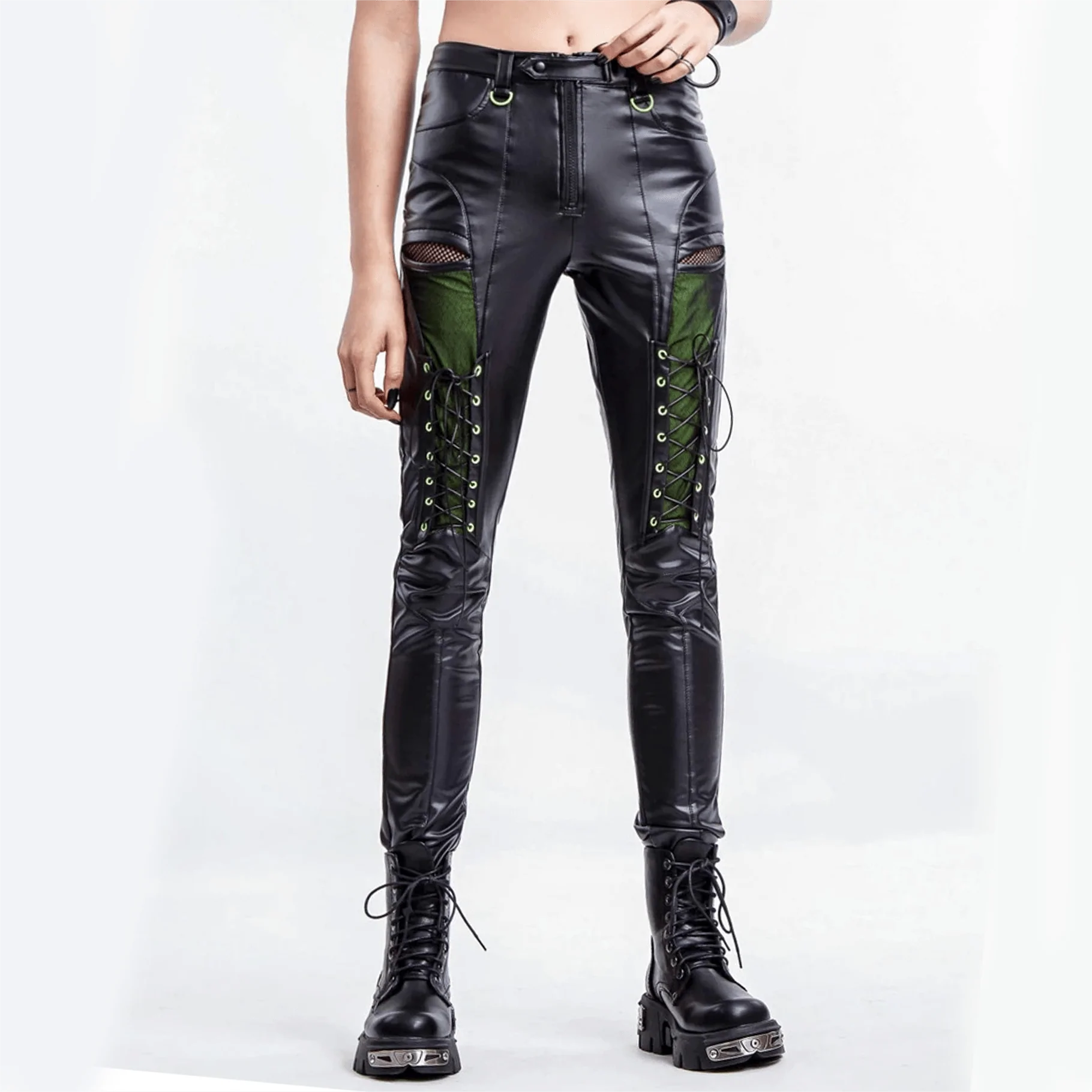 Women's Punk Contrast Color Faux Leather Leggings